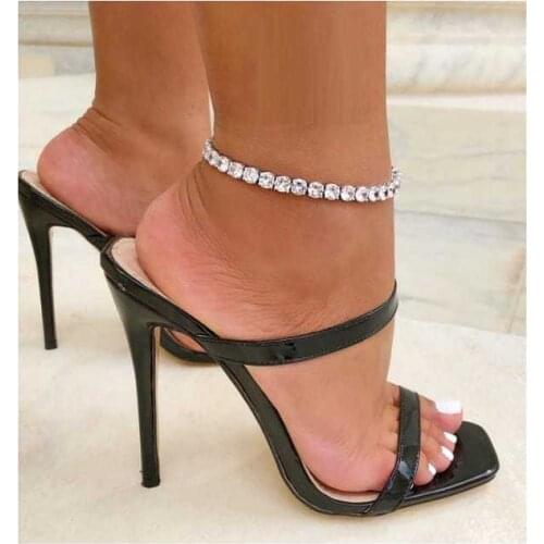 Luxury Jewelry Gold Iced Out Bling White Tennis Chain Anklet Bracelets For Women Hip Hop Cubic Zirconia Leg Chain Foot