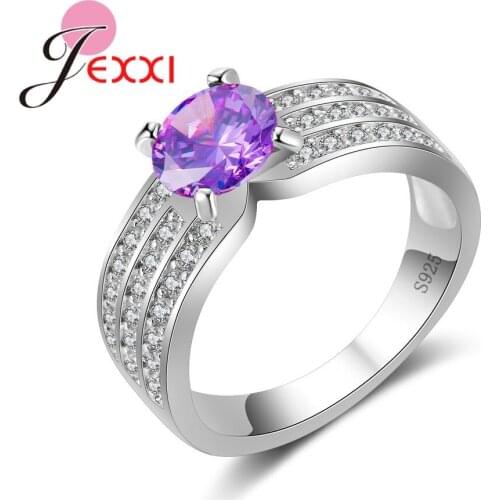 Retro Purple Cubic Zirconia Engagement Rings Wide Full Crystal Big Wedding Ring For Women 925 Sterling Silver SilverBague Party