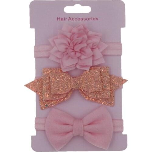 3Pcs Kids Pearl Flower Hair Band Set Elastic Floral Headband For Girls baby Bowknot Hairband Set baby head wraps