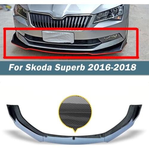 3Pcs Front Bumper Spoiler Protector Plate Lip Body Kit Carbon Surface Decorative Strip Chin Shovel For Skoda Superb 2016-2018