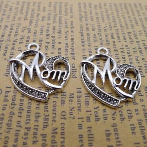 8PCS/Lot 28mm*25mm Necklaca Pendant Antique Silver Color Hearts Mom Charms For DIY Jewelry Making Handmade Craft