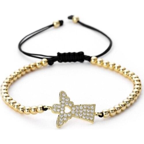 Girls and Boys Cute Micro CZ Crystal Angel Charm Bracelets Adjustable 4mm Cooper Beads Bracelets for Women Jewelry Gifts