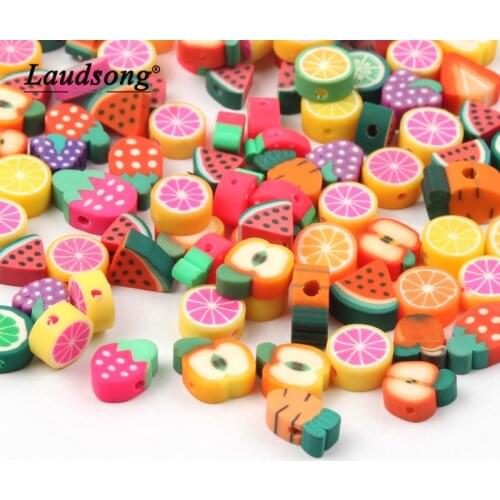 50PCS Random Mixed Fruit Pattern Soft Clay Material Beads For DIY Childrens Toy Jewelry Making Accessories Beads