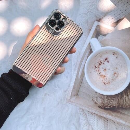 12 Pro Case Luxury Silver Plated Stripes Cover for iPhone 11 Pro Max 12 7 8 Plus XS XR X SE 2020 Silicone Classic Cases XS MAX