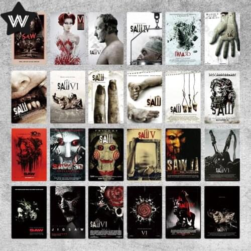 Black and White Metal Sign Vintage Horror Movie Tin Poster Wall Stickers Retro Classic Movie Tin Plaque for Private Cinema Decor