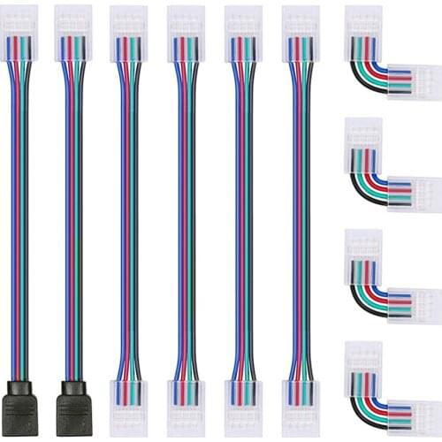 For 5050 3528 LED Light Strip Connectors 4Pin 10mm Unwired Clips Solderless Adapter Terminal Extension Strip to Wire Connection