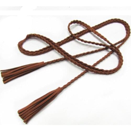 Good Hand-knit Long Leather Designer Braid Waist Belt with Tassel Party Belts & Cummerbunds for Women Girls String Waistband