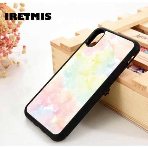 Iretmis 5 5S SE 6 6S Silicone Rubber Phone Case Cover for iPhone 7 8 Plus X Xs 11 12 MINI Pro Max XR Watercolor Rainbow Cloud
