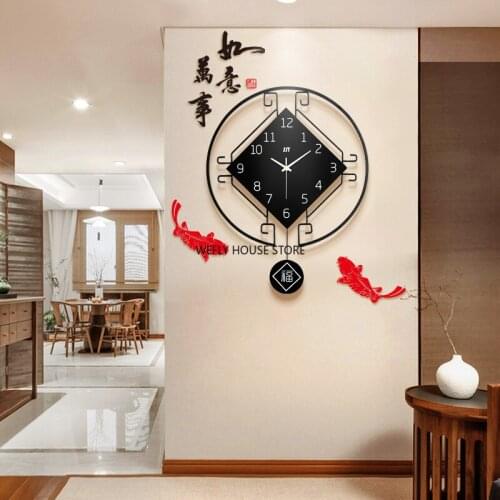 Chinese creative clock wall clock living room modern home decor pocket watch fashion simple bedroom mute clock large wall clock