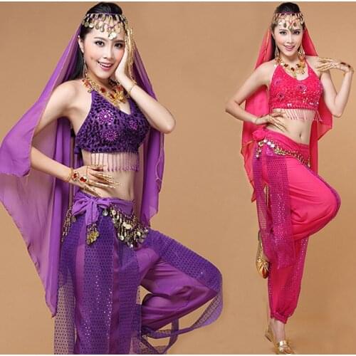 4pcs/Set Women Indian Dance Costumes Oriental Belly Dancing Clothing Set Stage Performance Dancer Wear Woman Bellydance Costume