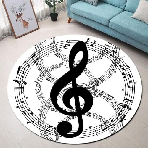 Music Stave Symbol Carpets Black and White Print Round Rugs Bedroom Living Room Carpets Cushion Childrens Room Floor Mat