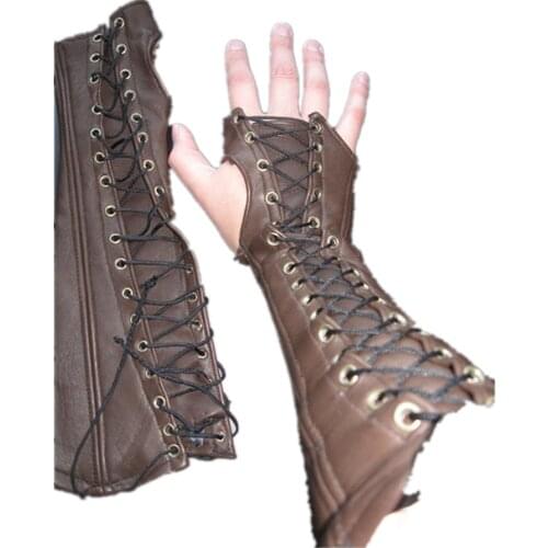 Leather Lace-up Armor Gloves Medieval Men Wristband Steampunk Warrior Renaissance Knights Arm Wrist Bandage Archer Gauntlet