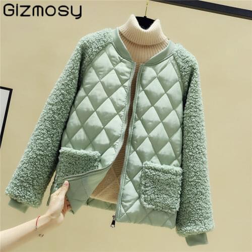 Gizmosy Lamb Wool Cotton Jacket Womens Short Autumn And Winter New Loose Cotton Padded Jacket Lightweight Warm Outwear Coat