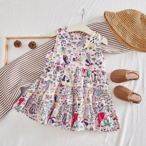 Girls summer dress 2021 sleeveless cartoon print children summer dresses princess toddler girl clothes