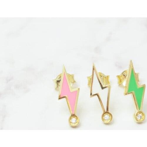 Summer minimalist 925 sterling silver Neon colorful jewelry candy enamel lightning bolt small cz stud earring for women