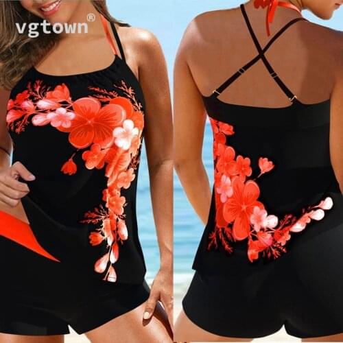 2022 New Women Plus Size 6XL Tankini Set Push-up Flower Print Two Piece Swimsuit Summer Beach Swimwear