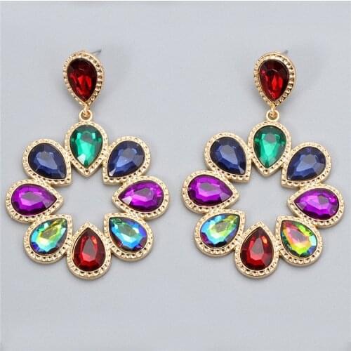 JURAN New Fashion Colorful Flower Shaped Drop Earrings for Women Boho Rhinestone Earrings Statement Jewelry 2021 Brincos Gifts