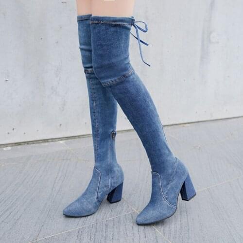New boots autumn and winter boots over the knee boots high elastic boots thick and pointed high heel all-match womens boots