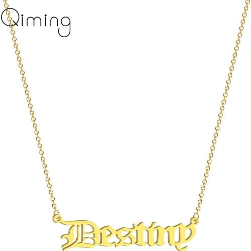 2020 New Name Destiny Womens Necklace Chokers Gold Old Letter Stainless Steel Retro Punk Necklace Female Ladies Gift
