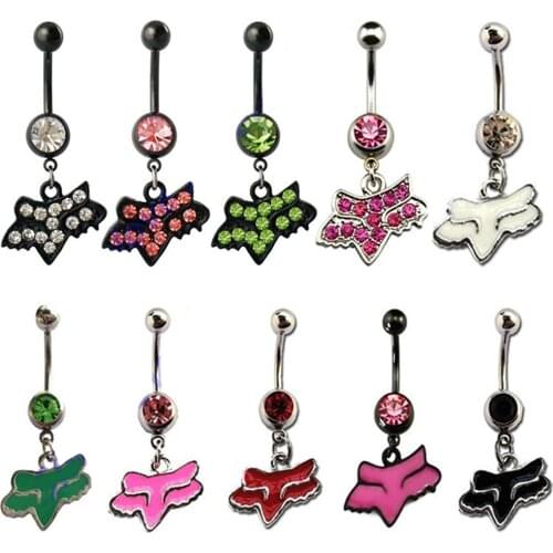 1pc Surgical steel Belly Button ring Sexy Fox Dangling Navel Piercing Bar CZ Gem Belly Fashion Body Jewelry 14g