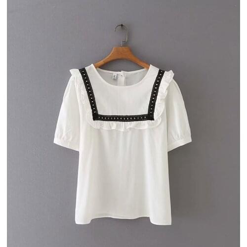 Plus size O neck short sleeve chiffon women blouse 2021 new summer casual white Orange ruffles ladies shirts female tops