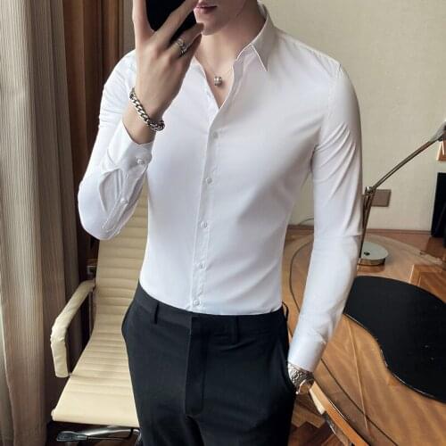 Mens Large Size 7XL Business Casual Mens Solid Color Long Sleeve Shirt Spring 2021 Brand Clothing Wedding Banquet Slim Shirt