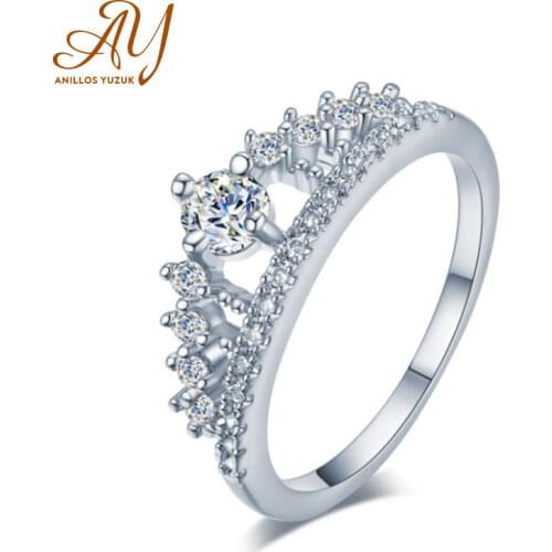 Anillos Yuzuk Silver 925 Jewelry Rings Crown Rown Zircon 925 Sterling Silver Jewelry Ring Rose Gold Womens Wedding Jewelry Ring
