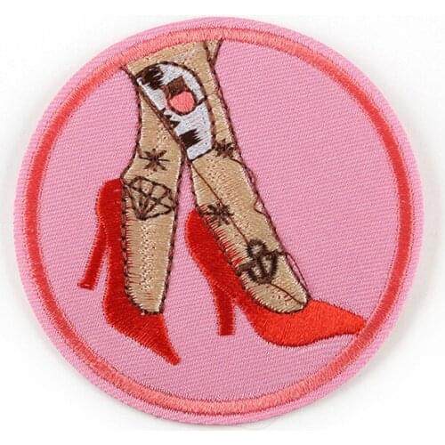 Stylish Women Tattoo Foot Wear High Heels Pumps Shoes Embroidery Iron on Patch Applique Clothing DIY Punk Badge (Size:7.3x7.3cm)