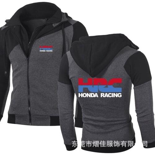 New Spring Autumn Mens HRC Racing Hoodies Fashion Double Zipper Patchwork Long Sleeve Jacket Hip Hop Harajuku Clothing
