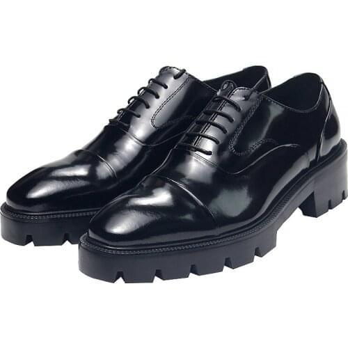 Hot Derby Shoes Square toe Black Genuine Leather Lace up Wedding mens shoes Handmade increase Dress shoes for men