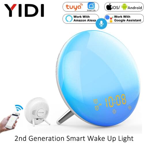 Tuya WiFi Smart Wake Up Light Workday Alarm Clock,Sunrise/Sunset Simulation 4 Alarms Snooze Function Work with Alexa Google Home