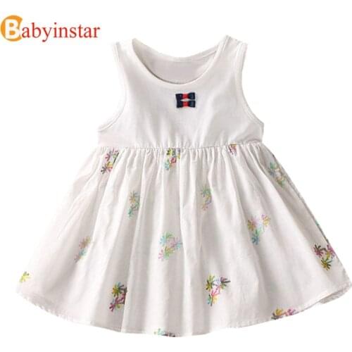 WeLaken Summer Girls Dress Brand Cute Pattern Girls Cloth Baby Kids Cotton Casual Sleeveless Dress For 2-8 Years Old Girls