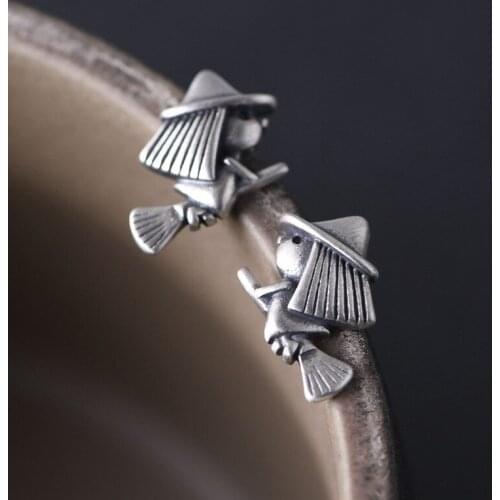 925 Sterling Silver Broom Witch Stud Earrings Women Earrings Vintage Party Wedding Jewelry Gifts for Girls Women Jewelry Lovely