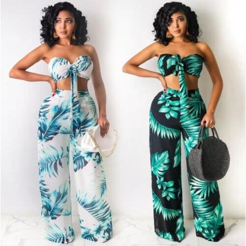 Print Women Clothing Set Tracksuit African Fashion Casual Party Stretch Wide Leg Two Piece Pants Jumpsuit Set