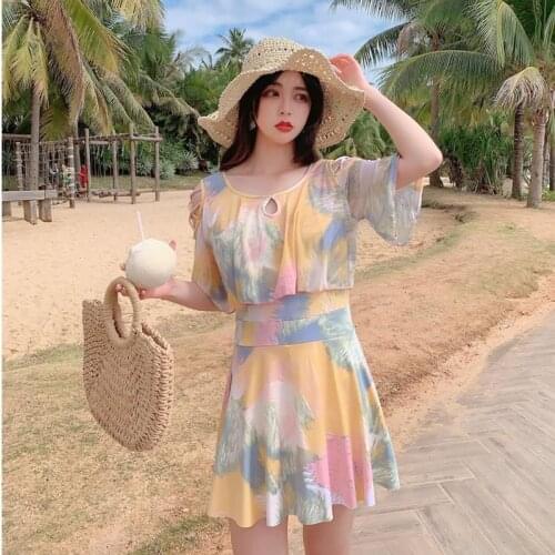 Womens Swimsuit Plus Size Loose Fashion Printing Fairy Hot Spring Separate Flat Angle Conservative Belly Cover Sleeve Swimwear