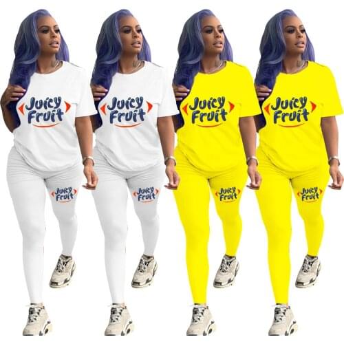 Echoine Women Letter Print Sports Fitness Two Piece Sets Short Sleeves Tshirts & Leggings Autumn Fashion Sports Casual Outfits