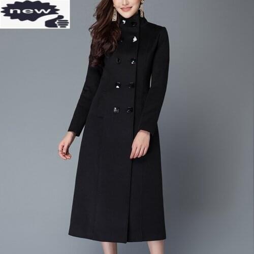 2021 Autumn Classic Double Breasted Wool Coat Full Length Thick Warm Overcoat Stand Collar Slim Fit Female Jacket Womens Outwear