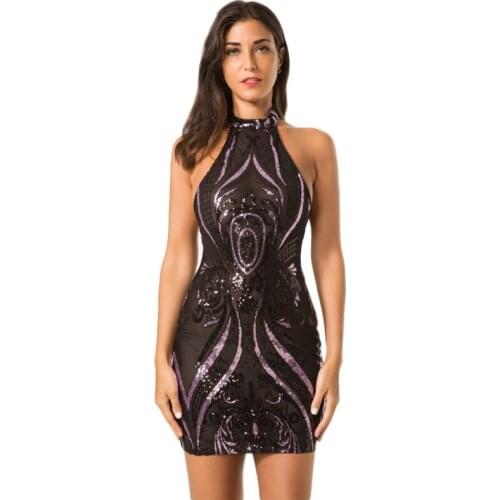 Ziamonga Women Halter Sequin Dress Off Shoulder Backless Sexy Backless Bodycon Dress Sheer Bodycon Celebrity Night Club Dresses