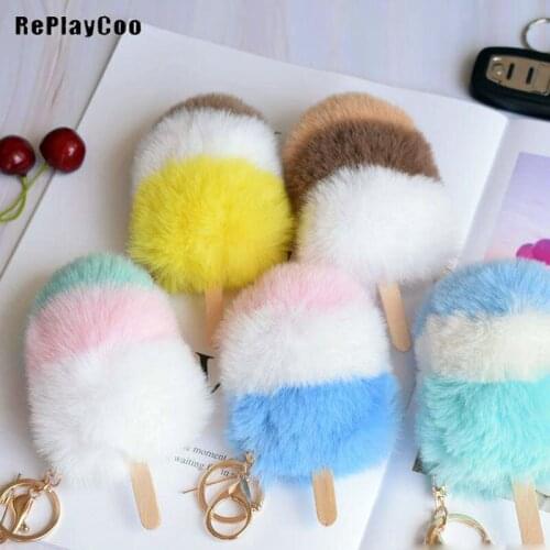 10PCS/LOT Plush Keychains Toys Pendant Soft Doll Imitation Rabbit Fur Stuffed Ice Cream 11cm Cute By Phone Bags Gifts GMR121