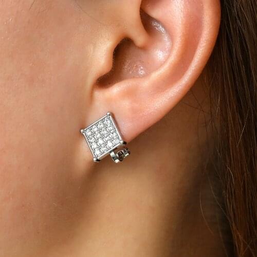 2021 Hot Trendy New Korean Style Copper Inlaid Zircon Square Non-hole Earrings Female Earrings Fashion Wild Woman Earrings