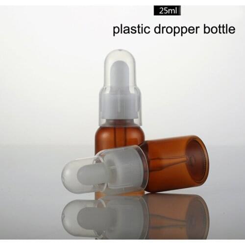 25 ml Amber Empty PET Bottle with PP Dropper Plastic Essential Oil Bottle Empty Refillable Essence Bottle 20pcs/lot P177