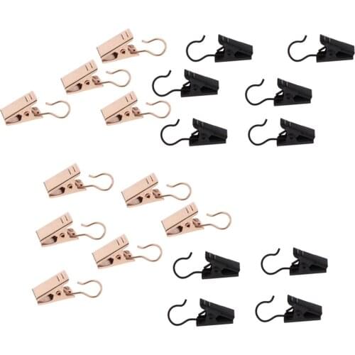 60-Pack Window Curtain Clip Hook Glider Hanger Clothesline Peg Clamp 32mm Gold/Black