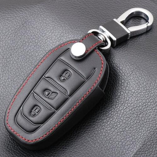 Black Leather Car key fob case cover holder shell hood for Peugeot 308 408 508 2008 3008 4008 5008 3button smart remote key case