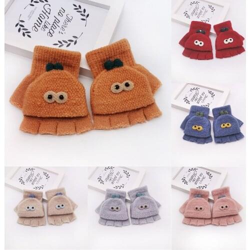 Children Kid Warm Gloves Boy Girls Winter Cartoon Cat Patchwork Color Warm Knitted Gloves Autumn Winter Knitted Cute Kids Gloves