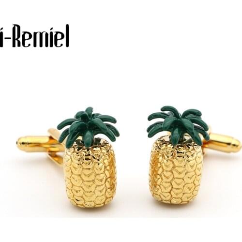 Fruit Yellow Pineapple Cufflinks Mens Sleeve Nail Jewelry High Quality Metal Business Shirt Cuff Links Men Wedding Accessories