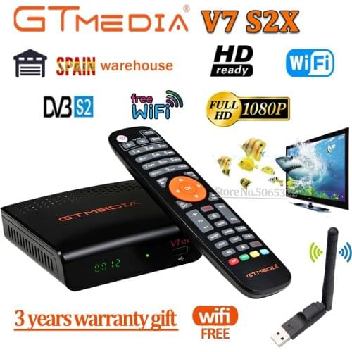 Gtmedia DVB-S2 V7 s2x HD Satellite Decoder 1080P DVB-S2 GT Media V7 s2x HD Include USB Wifi H.265 TV Box Powered by freesat V7s