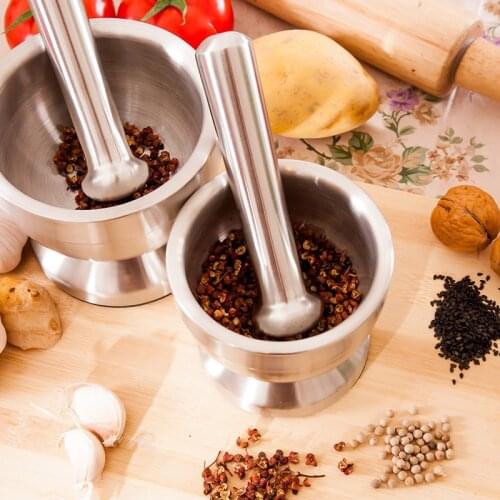 1Pcs Manual Stainless Steel Thickened Crusher Garlic Presses Kitchen Burnisher Pestle Pedestal Bowl Pot Foods&Herb Mills Tool