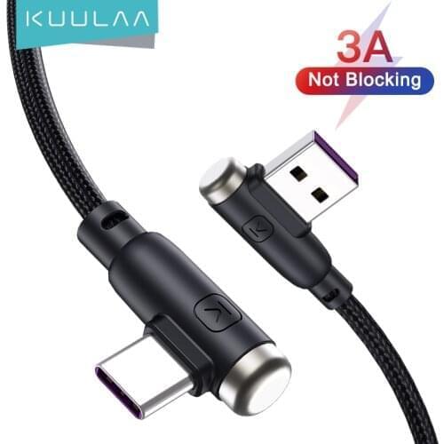 KUULAA Game USB Type C Cable 3A Fast Chagrging Type C Cable for Samsung S20 S10 Redmi Note 9 Pro Huawei Elbow USB C Cable