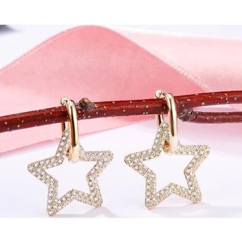 Hoop Earrings Quality CZ Colorful Star Rainbow Crystal Colorful Buckle Cross Dangler For Women Girls Fashion Hot Ear Jewelry