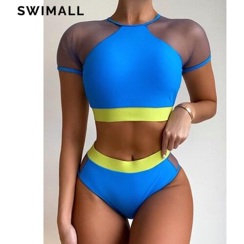 2021 Sexy Short Sleeve Bikini Set High Waist Swimsuit Female Push Up Swimwear Two-piece Bikini Set Bather Bathing Suit Biquini